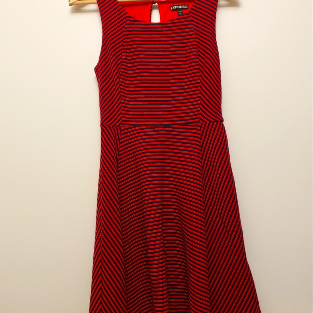 Express Women's Striped Black and Red Dress